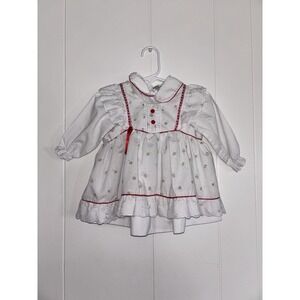 Vintage Baby Dress 2 Piece Set Mayfair Red And White Frilly Dress Lace 18 Months